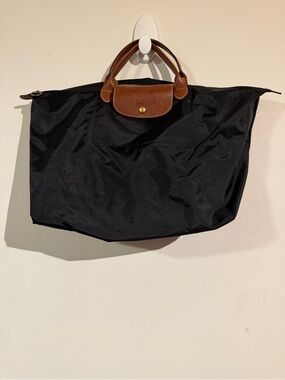 Longchamp Black Nylon Zip Pouch with Silver Logo Charm